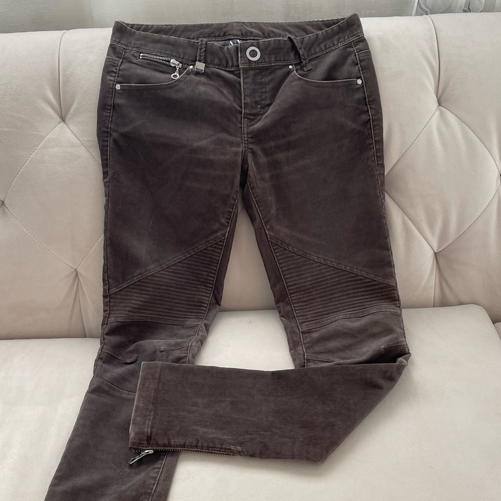Armani Exchange army green low rise corduroy moto skinny w/ ankle zippers -4